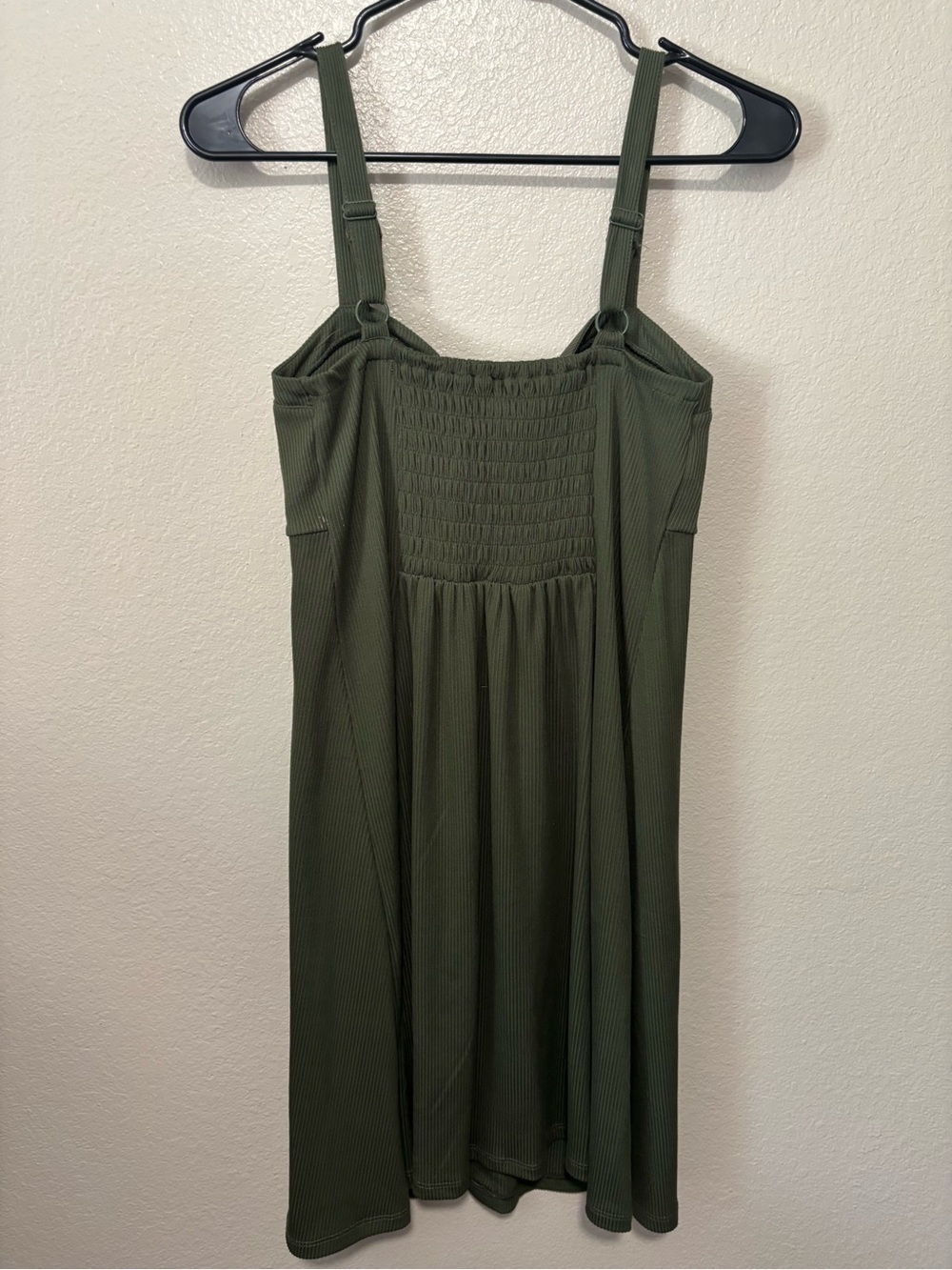 Olive Green Ribbed Button-Front Mini Dress size medium - Picture 2 of 3